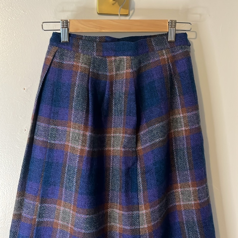 Vintage 60s 70s Braemar 100% Wool Pleated Multicolor Plaid Lined Midi Skirt Sz 8 - Picture 2 of 10